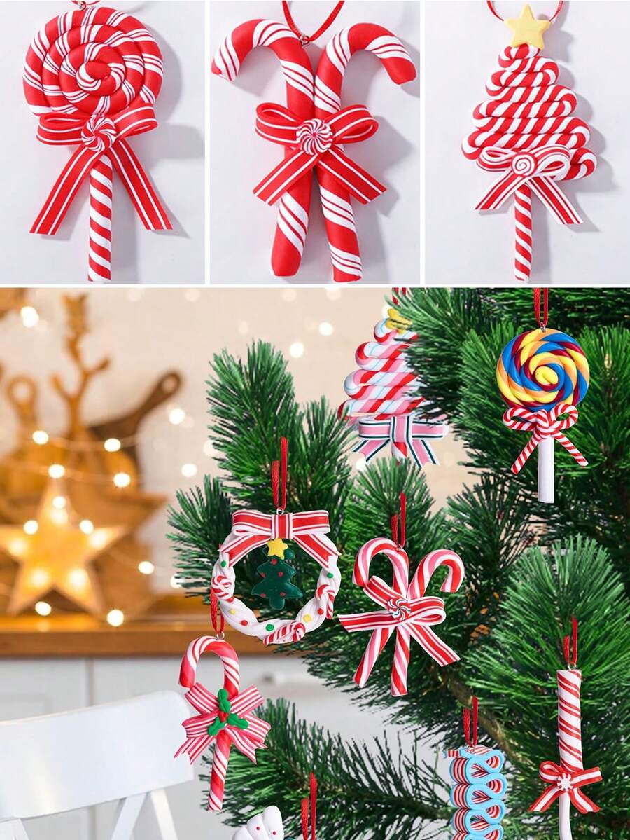 1pcChristmas Ornaments Wooden Candy Cane,Lollipop Hanging
