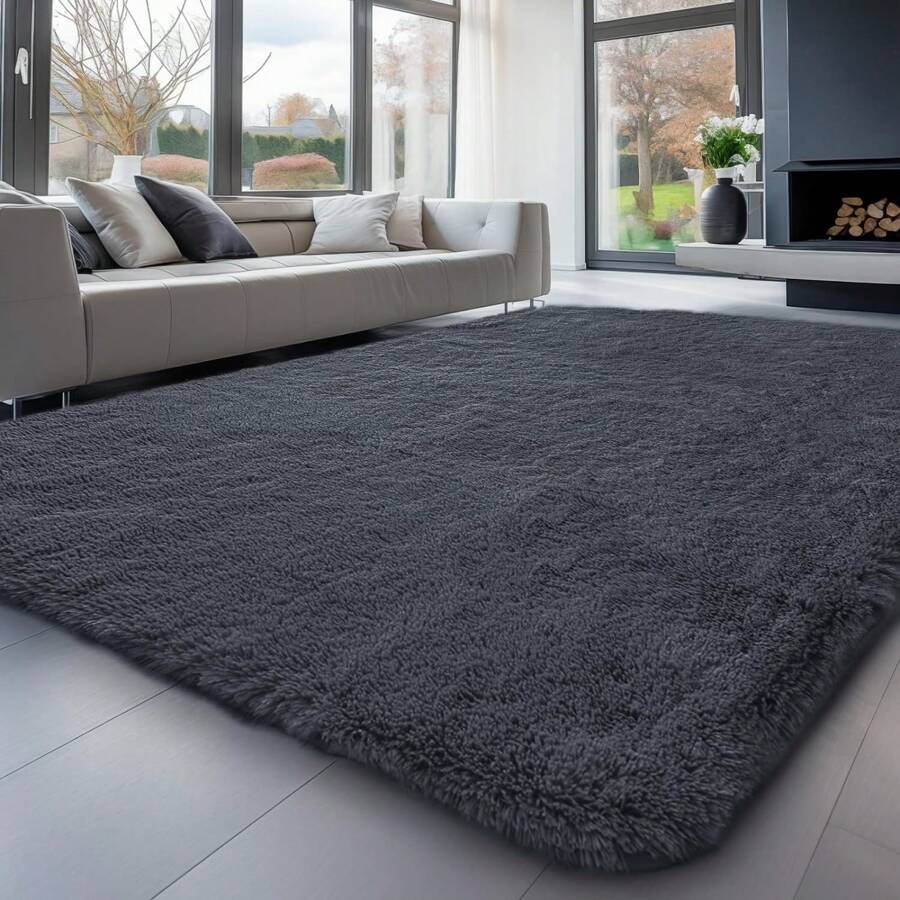 Sour Lemon Gray Carpet Rugs Living Room 160x230 Washable Anti-Slip Extra Large Carpet Bedroom Fluffy Modern Carpets Mat Carpets For Bedroom Children's Room - Màu xám đậm tinh khiết - Xem 1
