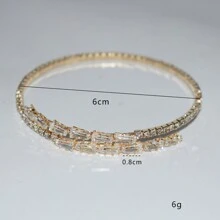 1 pieza Brazalete de puño abierto decorado con circonita cúbica, adecuado para uso diario de las mujeres