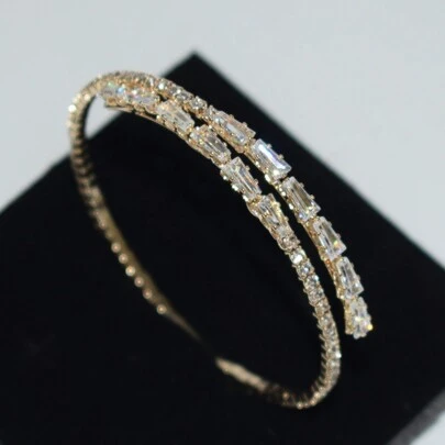 1pc Fashion Cubic Zirconia Decorated Open Cuff Bracelet, Suitable For Women Daily Wearing