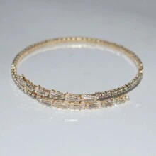 1 pieza Brazalete de puño abierto decorado con circonita cúbica, adecuado para uso diario de las mujeres