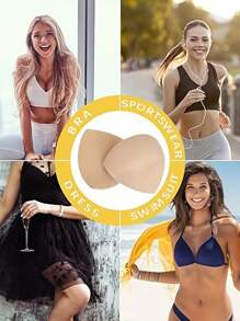 2 件/8 件可重复使用胸罩插入物，隐形无凸起柔软舒适丰胸花瓣，适合各种场合 - 杏色 - 查看 12