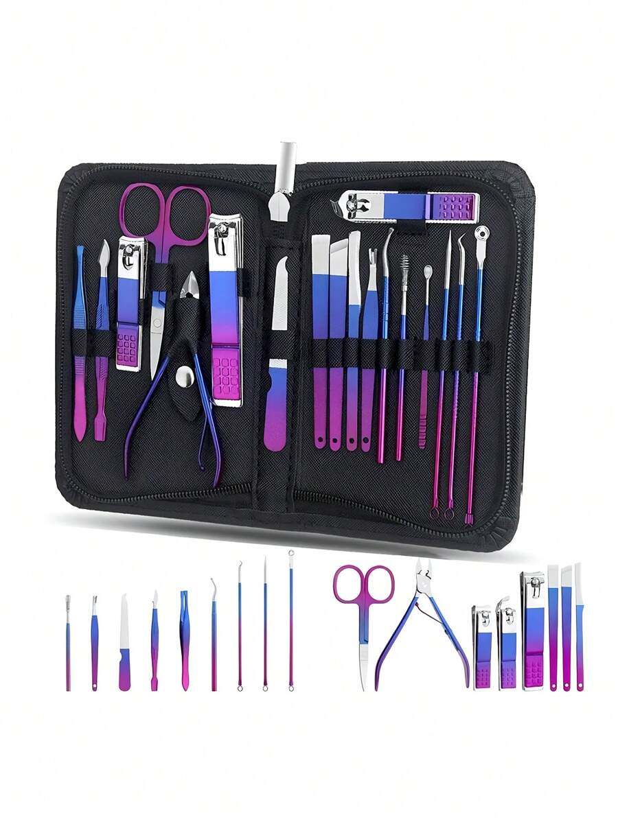 9/18/30pcs Ombre Nail Clipper Manicure Pedicure Tool Set - Includes Callus Remover And Nail Clippers - Portable Grooming Kit