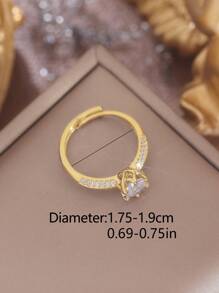 1pc Minimalist Copper Cubic Zirconia Ring, Bride Wedding & Daily Fashion Jewelry For Women - Yellow Gold - View 7