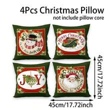 4 件圣诞枕套，天鹅绒枕套，单面印花，绿色背景带有圣诞老人和雪人元素，装饰性圣诞节假日设计，适用于客厅沙发卧室（不含枕芯） - 彩色 - 查看 11