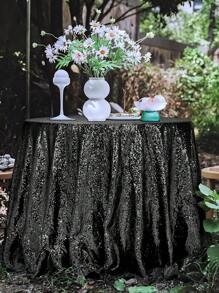 1pc Sequin Tablecloth Round Glitter Pleated Tablecloth Cover Wedding Birthday Party Bride Shower