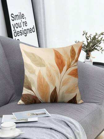 Minimalist Leaf Print Pattern Pillow Case, Nature Landscape Print Pillowcase, Year-Round Home Decor Cushion Cover, Rectangular Sofa Back Cushion, Square Bedding Decorative Pillow Sham