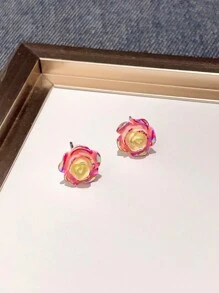 1 对透明白色迷你玫瑰耳钉，可爱优雅的女士日常珠宝 - 花朵 - 查看 15