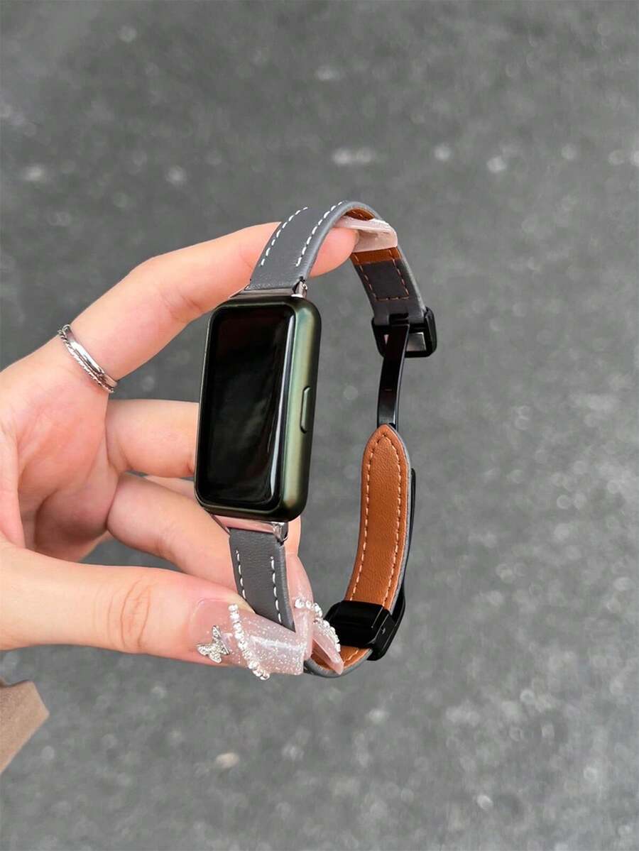 1 Dây đeo đồng hồ bằng da có khóa từ có thể gập lại, tương thích với Band 10/9/8/7 phiên bản NFC