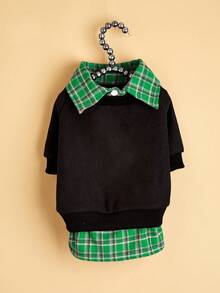 1 件宠物猫/狗衬衫，格子 2 合 1 羊毛运动衫