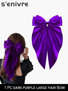 1/6 Chiếc Nơ cài tóc lớn màu tím cho nữ Nơ cài tóc bằng vải satin mềm mại kèm ruy băng dài, kẹp tóc đuôi ngựa, phụ kiện tóc cho nữ ngày lễ tình nhân, đồ dùng học tập - tím đậm - Xem 1