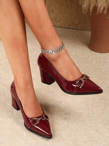 Giày cao gót mũi nhọn đế dày thời trang cỡ lớn dành cho nữ, kiểu dáng thanh lịch, thắt nơ, màu đỏ tía. - Màu Đỏ Sâu - Xem 3