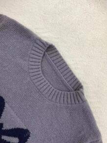 Women's Simple Commuter Solid Color Bow Embossed Long Sleeve Crew Neck Knit Sweater