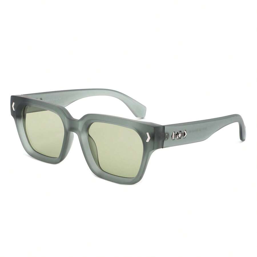 1pc Unisex Classic Square Sunglasses, Retro Style Men And Women Fashion Sunglasses, Popular Street Style Sport Square Glasses, Suitable For Daily Wear, Unisex Fashion Eyewear For Outdoor Activites Travel Beach Vacation Summer Music Festivals Summer Outings, UV Protection Shades For Driving, Casual Wear, Fashion Accessory - 綠色 - 查看 1