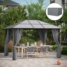 Outsunny 10' X 12' Universal Gazebo Sidewall Set With Panels, Hooks And C-Rings Included For Pergolas And Cabanas, Gray - Dark Gray+Polyester as Pic - View 8
