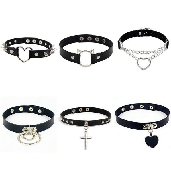 Gargantilla gótica punk de PU negro con forma de corazón y cruz, collar de cuello con picos y remaches, joyería de cuello para mujer, regalo de San Valentín, Día de la Madre