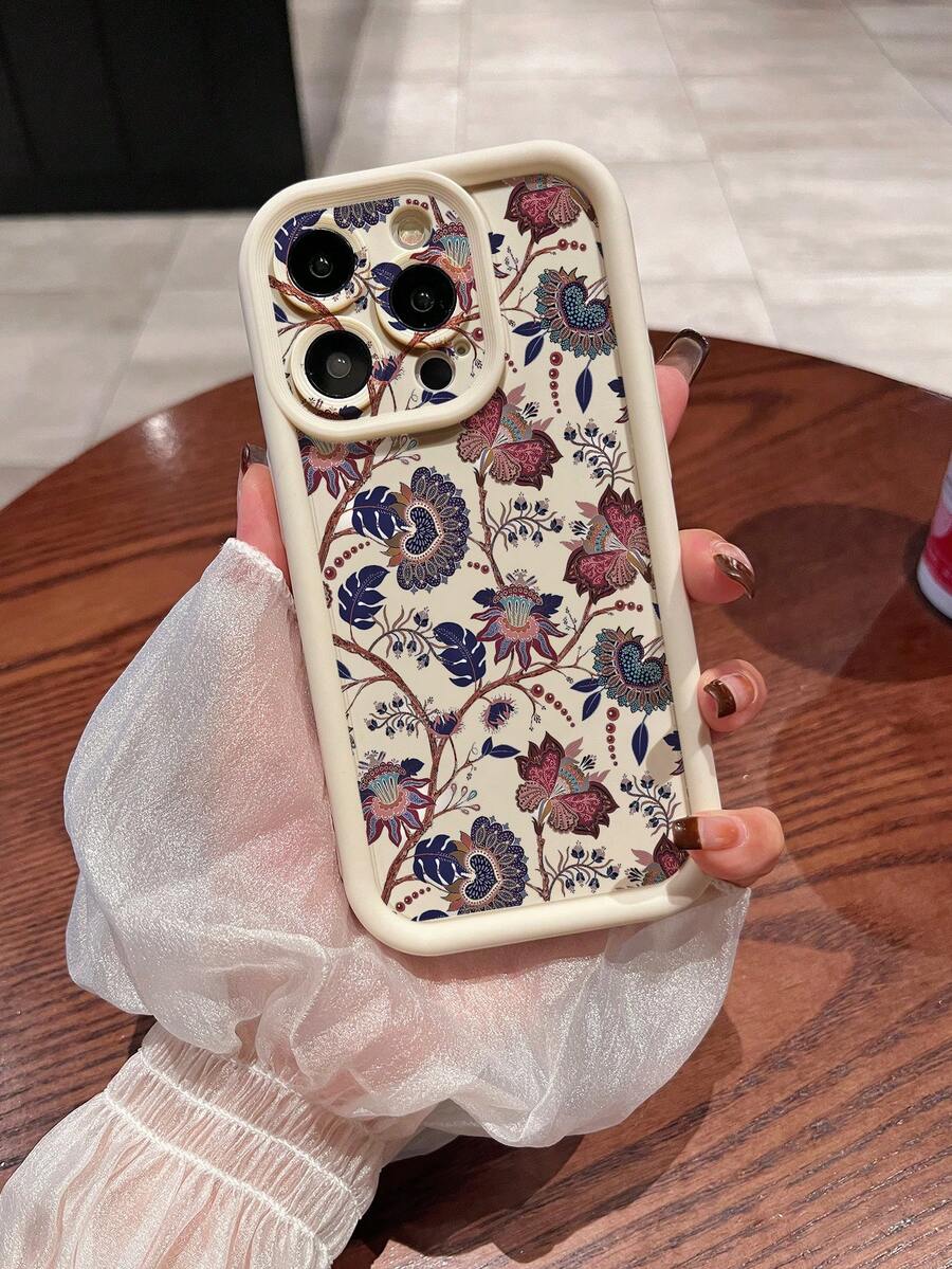 1 peça Capa de telefone protetora de TPU macio com padrão floral da moda, compatível com smartphones iPhone - Multicolorido - Visão 1
