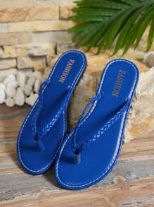 Sandalias planas tejidas de moda, chanclas para mujer