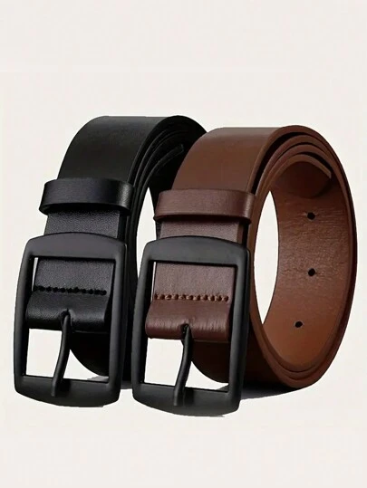 2条装男士时尚PU皮腰带，简约复古设计，光滑皮带扣，适合男士休闲、商务场合，可作为送给男友、丈夫、父亲的礼物，是男士的理想之选。