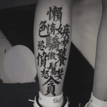 Pegatina de tatuaje de hierbas (Los siete pecados capitales en chino), tatuaje temporal realista y duradero, desarrollo de color gradual - dura de 7 a 15 días - a prueba de agua y resistente a la fricción - Negro - Ver 1