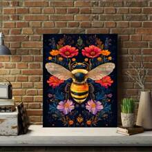1pc Colorful Plant Flowers And Bee Canvas Art Printing Poster - Canvas Wrapped Framed - Gothic Floral Wall Decoration Ideal For Bedroom, Hallway, Office, Living Room Home Decoration, Wall Art Decoration