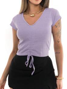 Cropped Top Blouse Adjustable Front Fashion Blogger Fashion - Màu tím - Xem 4