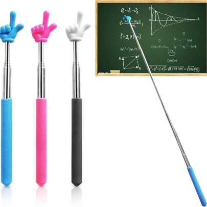 3 piezas Puntero telescópico para maestros, mini puntero de mano extensible, puntero de dedo retráctil, puntero de clase para maestros de escuela primaria y jardín de infantes.