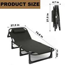 Camping Cot, 4 Positions Adjustable Reclining Folding Camping Cot Sleeping Bed Cots For Adults Outdoor Portable Chaise Lounge Chair W/Carry Bag Pillow Cushion For Home Nap Beach Travel - Grey - View 5