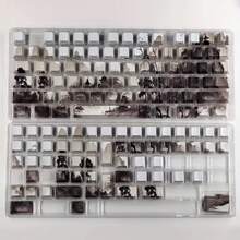 126-Key Chinese Mountainous Landscape Print PBT Keycaps Set, Heat Sublimation, Wear-Resistant, Comfortable - Black and White - View 3
