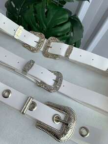 Kit With 3 White Women's Belts With Eyelets And Details - trắng - Xem 1