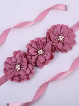 1pc Handmade Pearl Flower Combination Waist Belt, Decorative Waist Sash For Dresses, Gowns, Photography