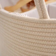 Cesta de almacenamiento de pañales multifuncional y dividida tejida para bebé - Beis - Ver 7
