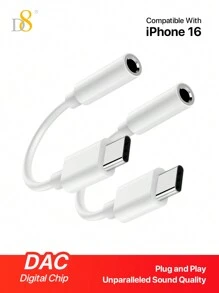 D8 [2 件装] USB C 转 3.5 毫米音频适配器 C 型 Aux 耳机，DAC 立体声麦克风 HiFi 耳机适配器，兼容 16 / 16 Pro / 16 Pro Max/ 15/15Puls/15Pro/15Pro Max iPad Pro /Air 5/4 Mini 6、Galaxy S23 Ultra S22 S21 S20、Pixel 7 Pro，白色 - 白色 - 查看 2
