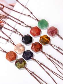 1PC/ Natural Stone Hexagonal Cut Hexagram Star Pendant Handwoven Adjustable Fashion Personalized Neutral Pendant Necklace, Holiday Party To Send Friends Jewelry Gift - Necklace - View 2