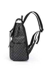 1 Balo thời trang nam, Balo du lịch thường ngày, Túi đựng máy tính xách tay du lịch dung tích lớn in họa tiết Hàn Quốc, Balo đi bộ đường dài, Có khóa kéo, PVC họa tiết cổ điển màu đen, Quà tặng cho nam giới - màu đen - Xem 4