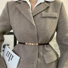 1条女士棕色细腰带，仿珍珠装饰，复古优雅束腰，适合搭配新款西装、毛衣。百搭黑色腰带，适合日常通勤使用，夏季、秋季、万圣节