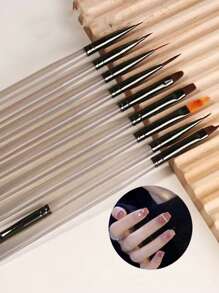 9pcs UV Gel Nail Art Brush Set - Acrylic Painting Pens With Gray Aurora Transparent Handles For Professional & Home Manicure Designs, Alcohol-Free