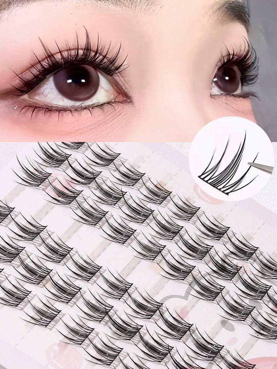 60 racimos Adhesivos naturales DIY, fácil de quitar, gran capacidad, ideal para principiantes con tiras adhesivas, estilo cruz, anime/volumen/natural/racimo, C curl, longitud 12-14mm, racimos de pestañas, pestañas individuales, pestañas postizas