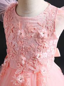 Long Embroidered Flower Girl Dress, Princess Gown For Girls, Wedding Bridesmaid Formal Dress For Piano Recital, Pageant, Party - Pink - View 6