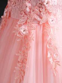 Long Embroidered Flower Girl Dress, Princess Gown For Girls, Wedding Bridesmaid Formal Dress For Piano Recital, Pageant, Party - Pink - View 7