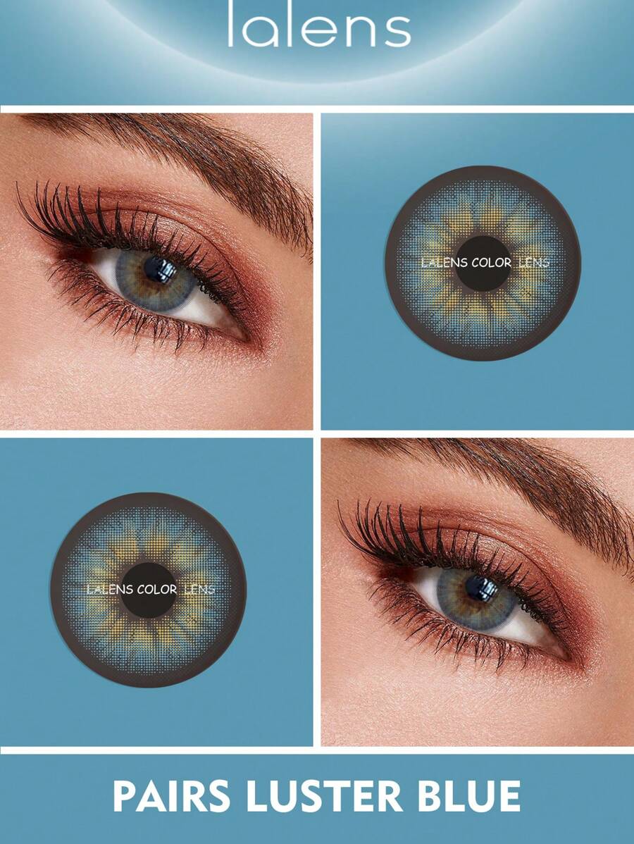 Lalens 成对 Luster Brown 彩色隐形眼镜，度数为 -1.00 至 -8.00 每年使用一次的处方彩色隐形眼镜，适合深棕色眼睛，每年使用一次的 Dipolar 彩色隐形眼镜，适合浅棕色眼睛，灰色彩色隐形眼镜，一包两片装软性彩色隐形眼镜 - 藍色 - 查看 1