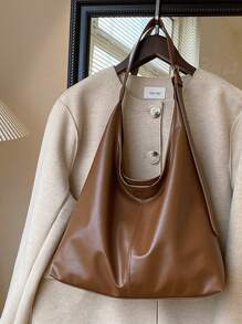 复古大容量女士单肩包，纯色软皮腋下斜挎包，新款流浪包