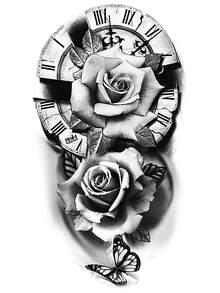 1 tờ hình xăm tạm thời hoa hồng đen mẫu đơn hoa cho nam nữ người lớn cánh tay chân đùi cẳng tay tay áo ống chân, hình dán hình xăm giả chân thực chống nước 3D lâu trôi - màu đen - Xem 2