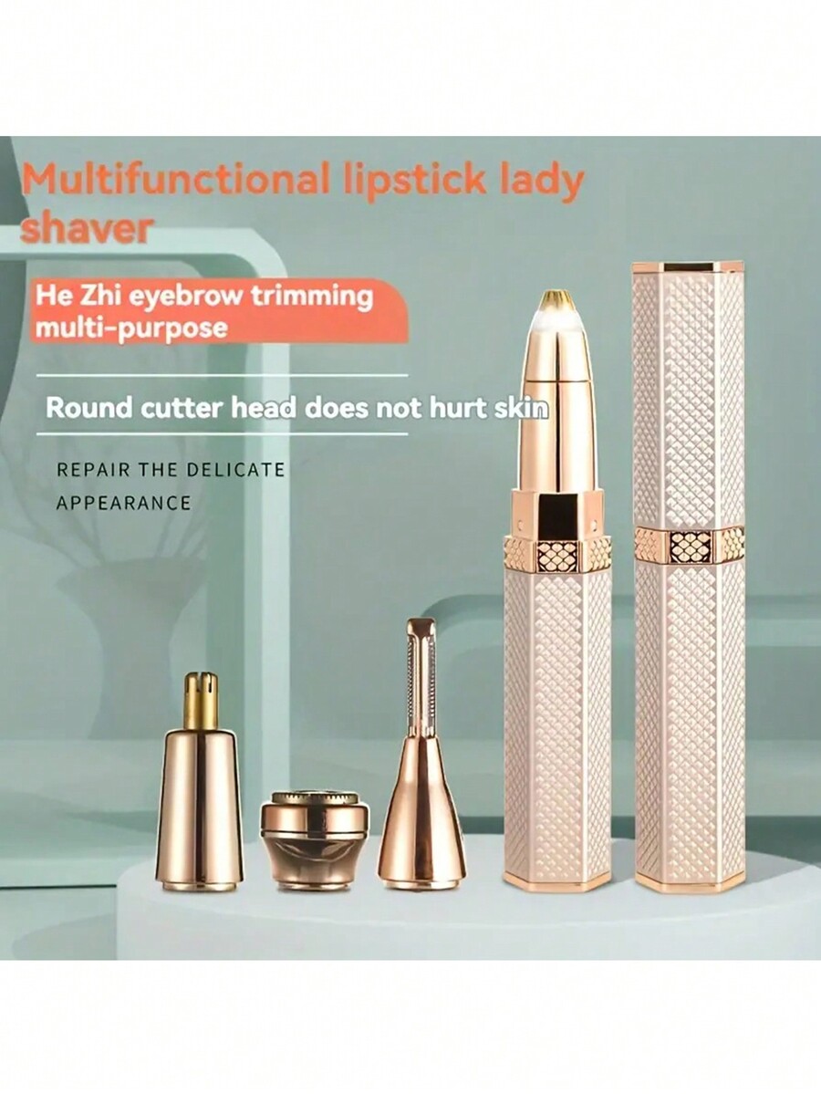 Rechargeable Women's Hair Trimmer With 4 Heads For Face, Eyebrows, Nose