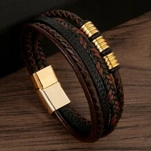Fashion Men's Bracelet, Magnetic Clasp Multi-Layer Braided Leather Cord Wristband, Christmas, New Year, Valentine's Day Holiday Gift - Leather Bracelet - View 12