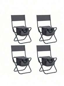 2-Piece Folding Outdoor Chair With Storage Bag, Portable Chair For Indoor, Outdoor Camping, Picnics And Fishing,Grey - 灰色+鋼-4 - 查看 4
