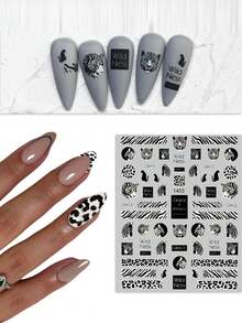 6pcs Leopard Print Nail Stickers Autumn And Winter 3D Striped Nail Stickers Self-Adhesive Nail Decals - Multicolor - View 2