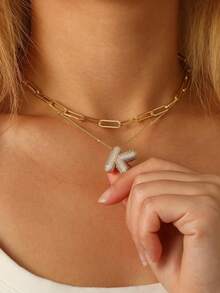 1 chiếc vòng cổ chữ bong bóng vàng, vòng cổ chữ cái bóng bay nhiều lớp, mặt dây chuyền chữ cái đính đá, trang sức nữ, quà tặng vòng cổ nhiều lớp - Nhiều màu - Xem 1