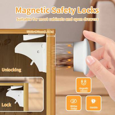 1 Bộ 12 Món (8 Khóa + 2 Chìa Khóa + 2 Giá Đỡ) Khóa tủ từ tính cho trẻ em dùng cho ngăn kéo, tủ & khóa cửa đa năng Trang trí tiệc mừng em bé Quà tặng gia đình