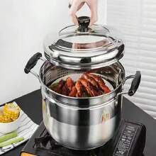 Stainless Steel Pot With Steamer Rack Set, Thick Steamer Pot And Soup Pot, Rice Cooker Seafood Boil - Solid Color Stainless Steel Pot With Steamer Grid - View 6